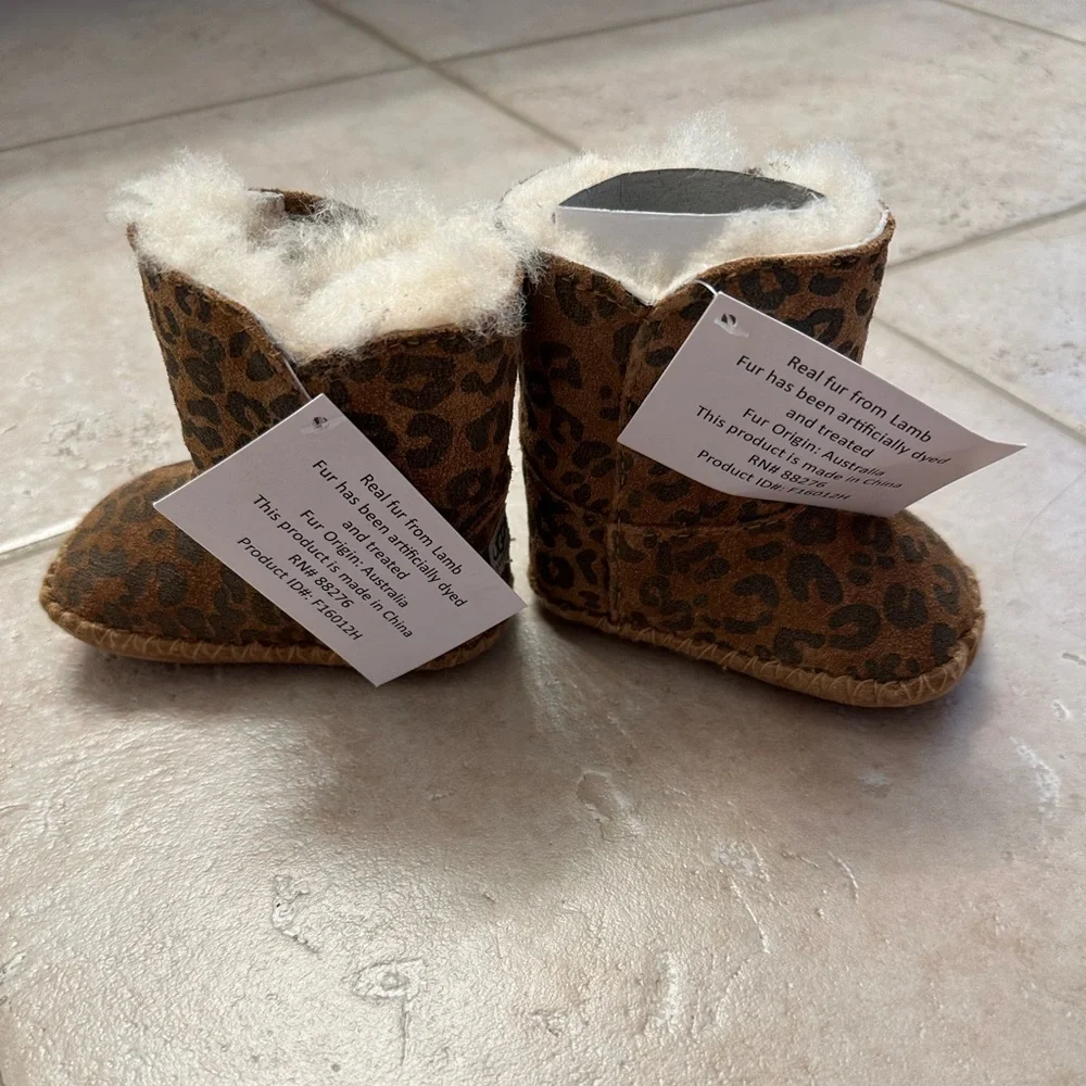 0-6 Month Kids Leopard Print Cozy Faux Fur Boots - Brown